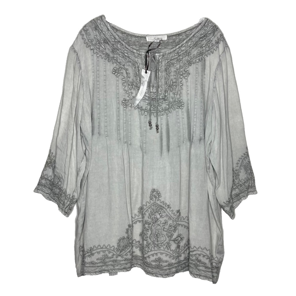 Solitaire Embroidered Pintuck Tunic Top 1X